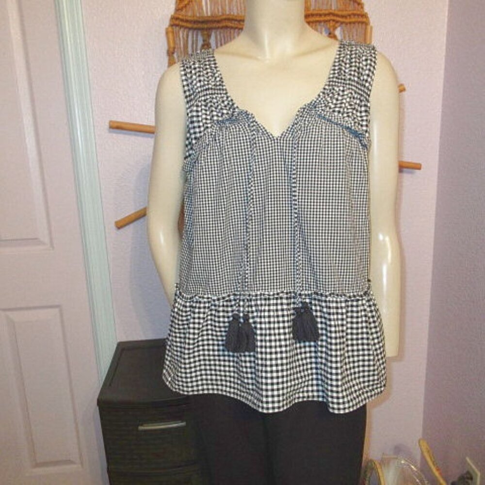 Derek Lam 10 Crosby Peasant Top Size 4 S Sleeveless Gingham Countrycore Boho EUC